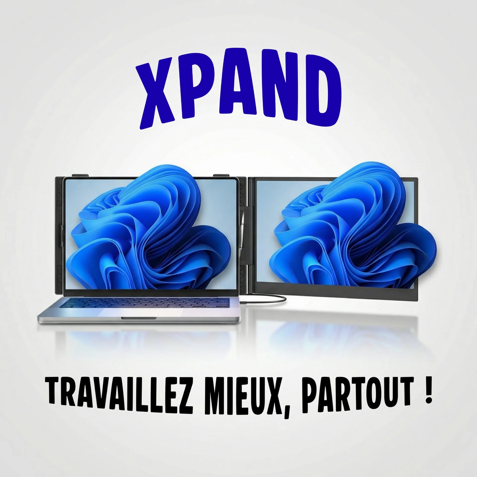 Double écran portable Xpand 14 pouces branché à un laptop
