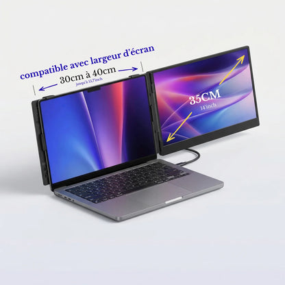 dimensions Écran portable Xpand 14 pouces vu de face, fond blanc