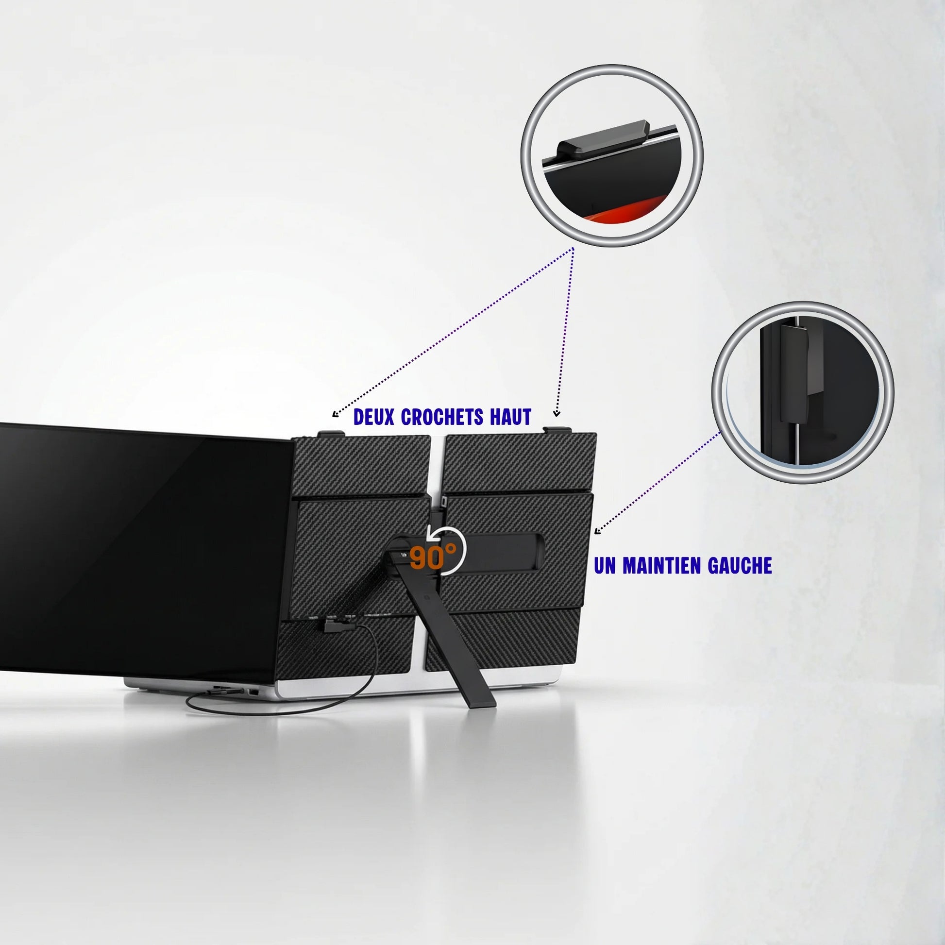 Écran portable Xpand de dos avec supports de maintien hauts et gauches